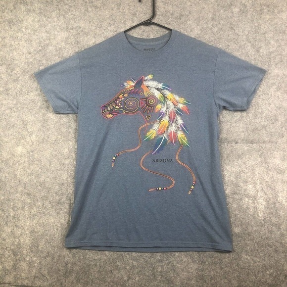 VTG Sportex Horse Feather Mane Graphic T Shirt Sz Medium Made in USA Blue - Picture 1 of 8